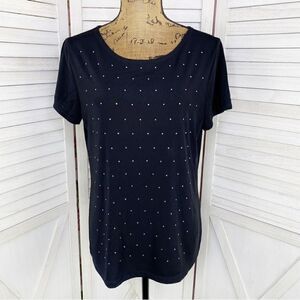 Chico’s Easy Wear Rhinestone T-shirt Black Medium Short Sleeve Nylon Scoop Neck